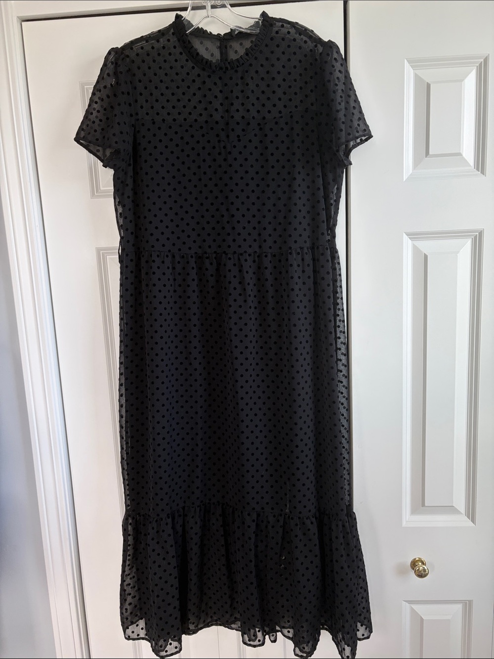 Zara Black Swiss Polka Dot Midi Dress. L